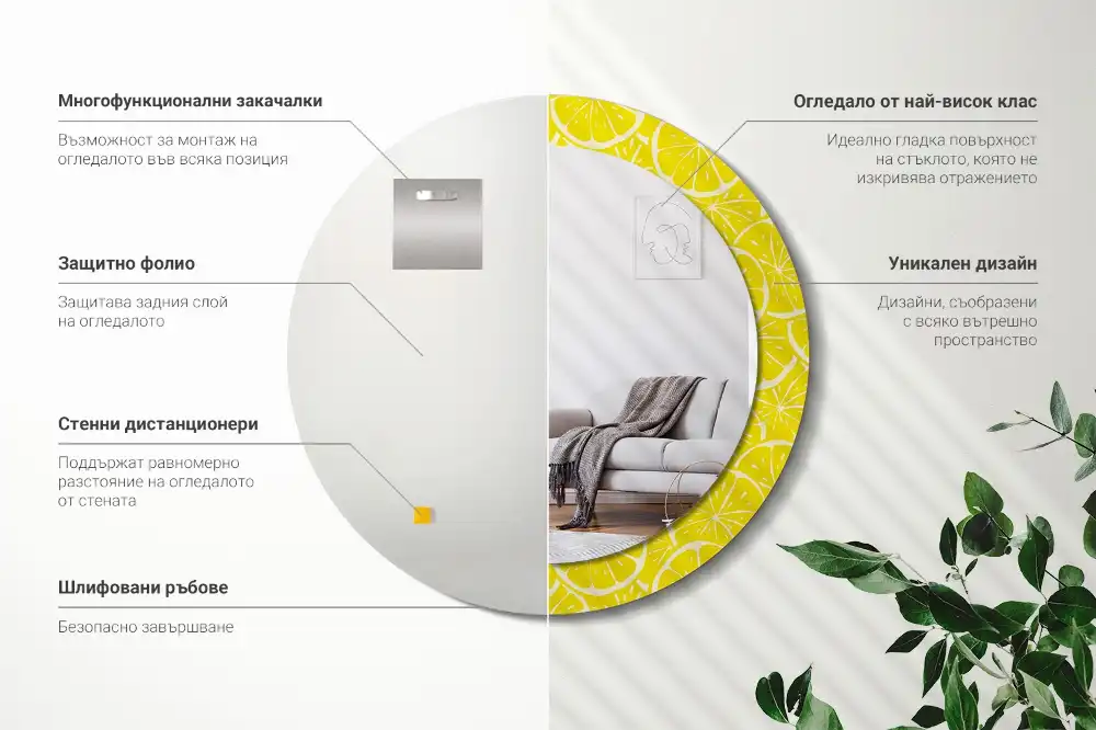 Oglindă rotundă cu imprimeu lămâi
