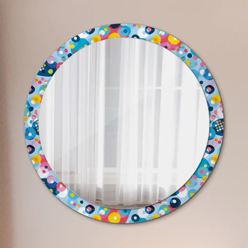 Oglindă rotundă cu ramă imprimată cu cercuri colorate