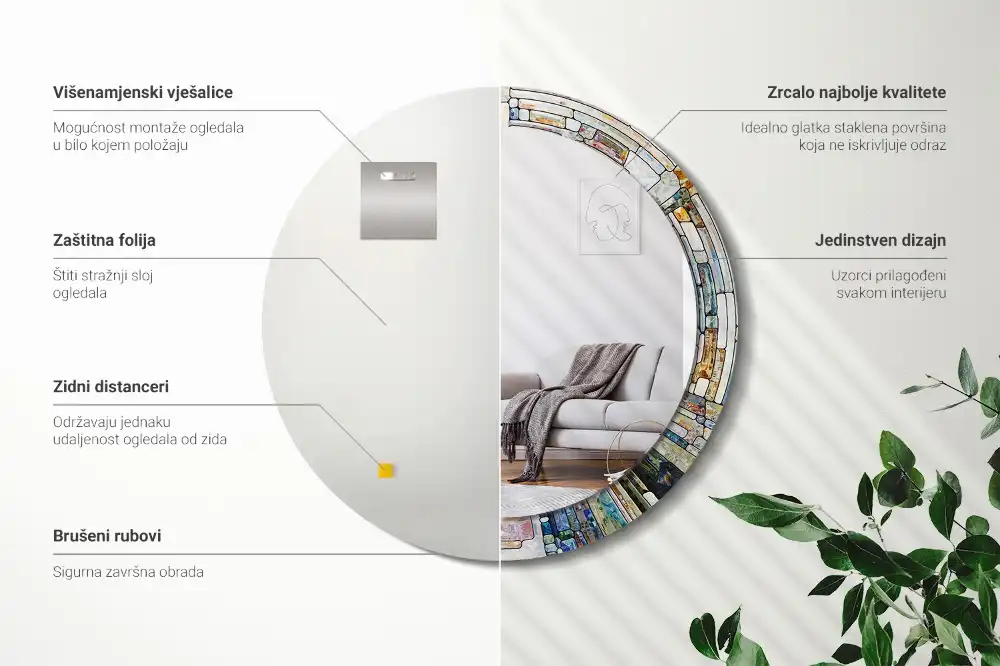 Oglindă rotundă decorativă cu vitraliu