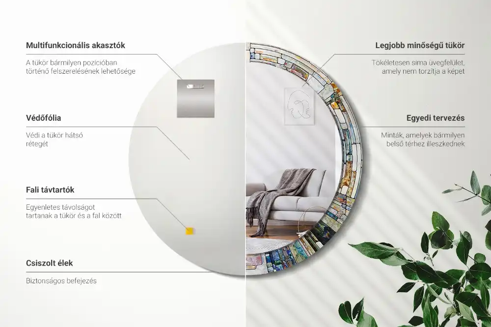 Oglindă rotundă decorativă cu vitraliu