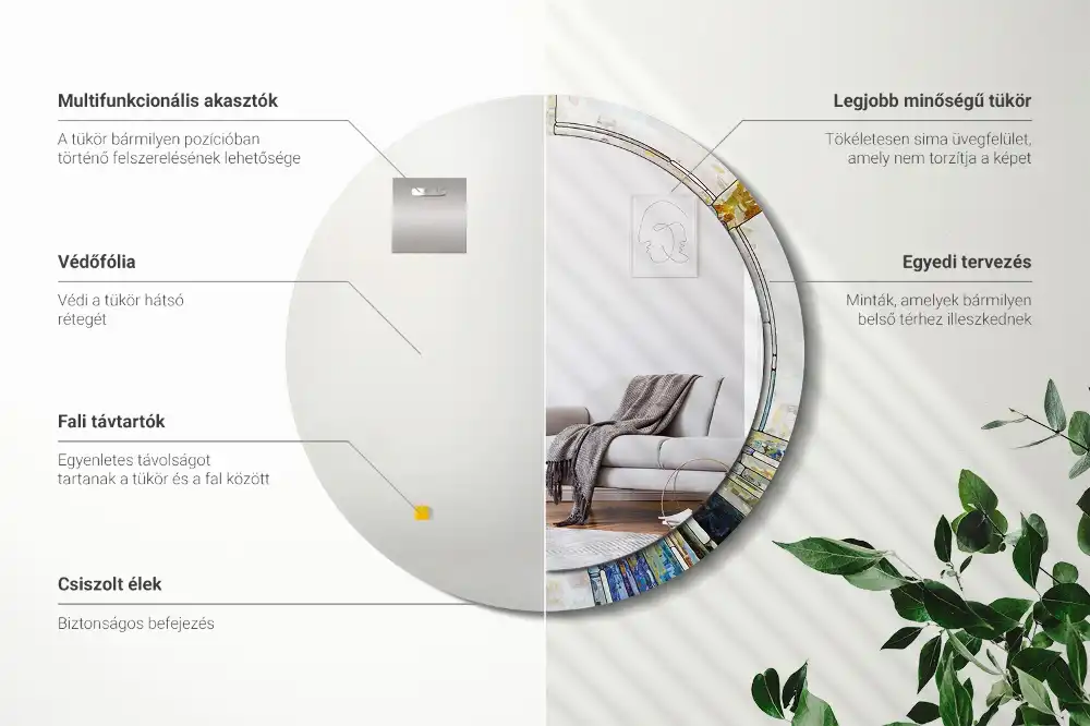 Oglindă rotundă decorativă cu vitraliu