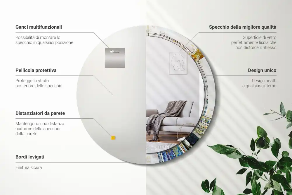 Oglindă rotundă decorativă cu vitraliu