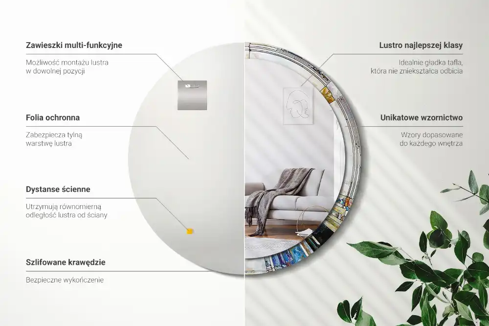 Oglindă rotundă decorativă cu vitraliu