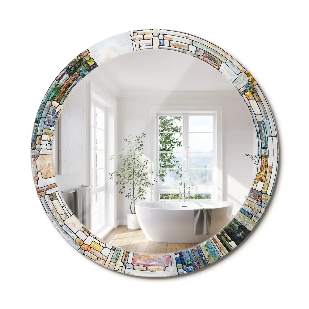 Oglindă rotundă decorativă cu vitraliu