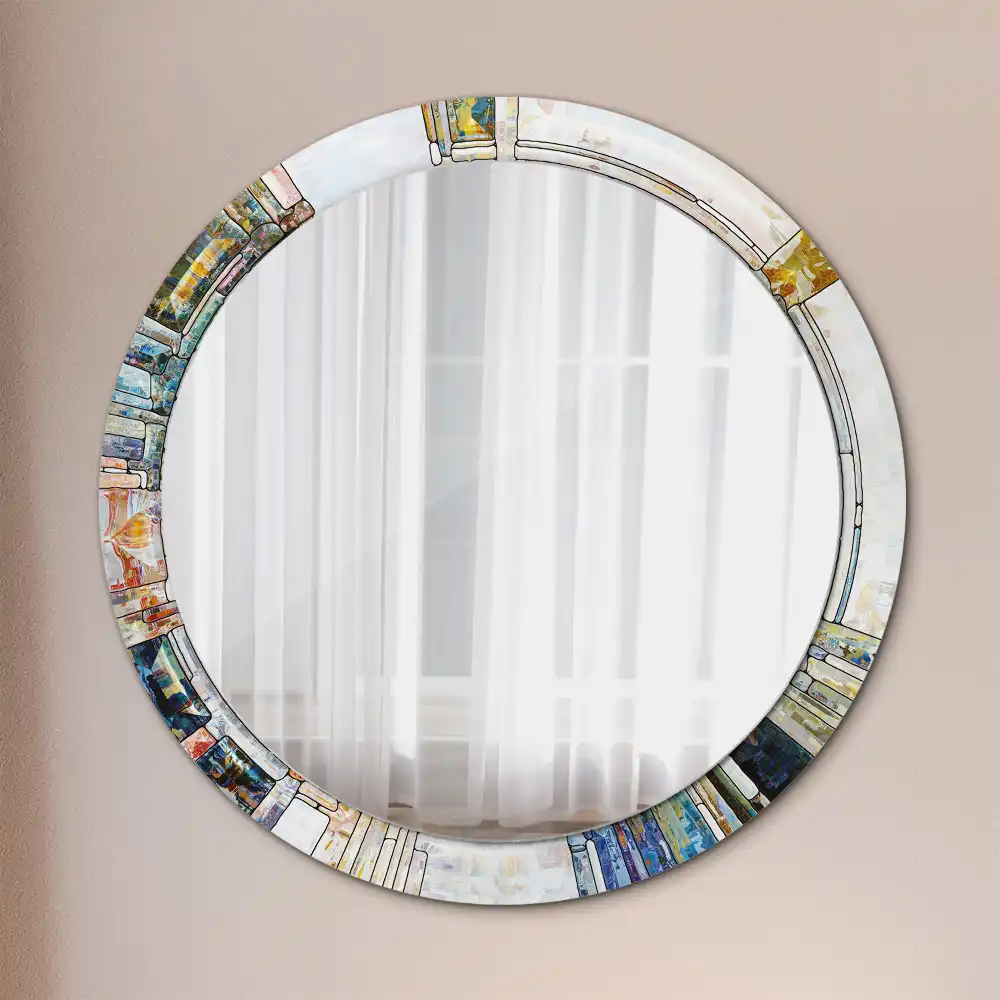 Oglindă rotundă decorativă cu vitraliu