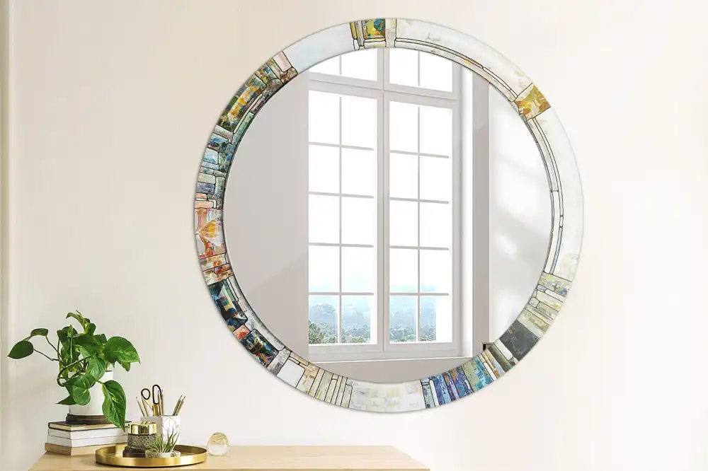 Oglindă rotundă decorativă cu vitraliu