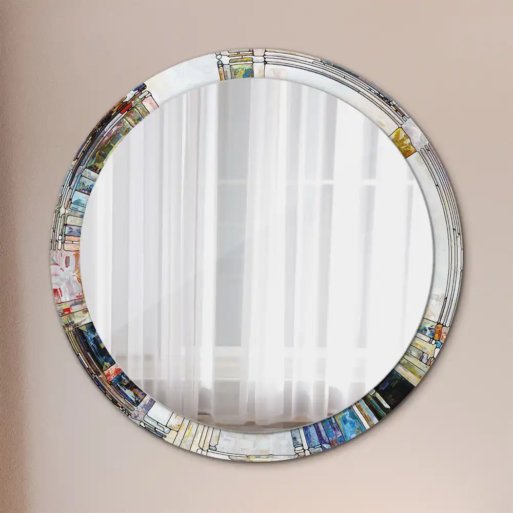 Oglindă rotundă decorativă cu vitraliu