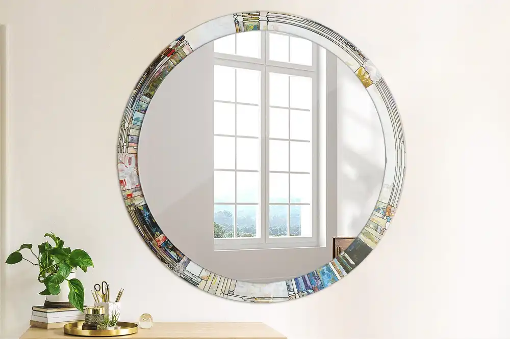 Oglindă rotundă decorativă cu vitraliu