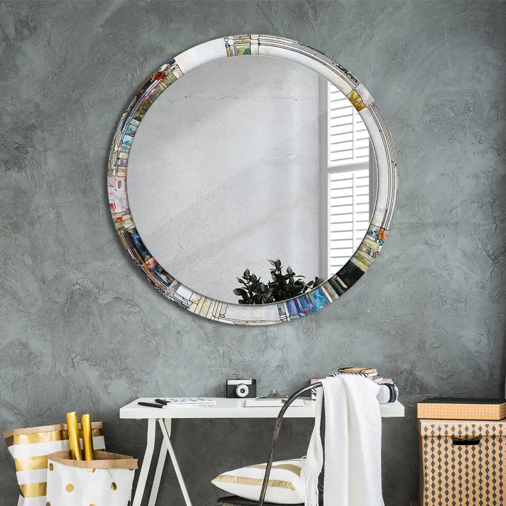 Oglindă rotundă decorativă cu vitraliu