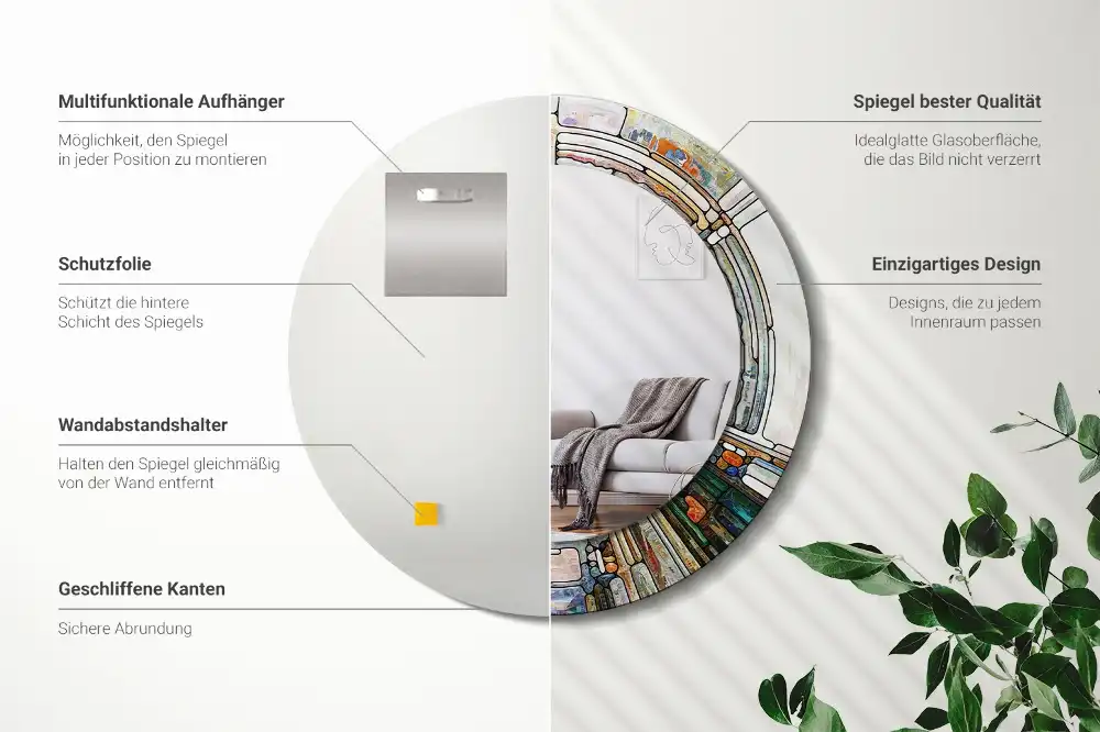 Oglindă rotundă decorativă cu vitraliu