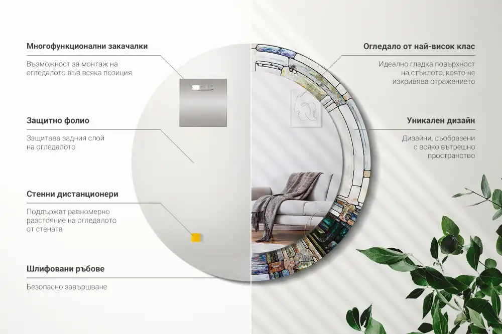 Oglindă rotundă decorativă cu vitraliu