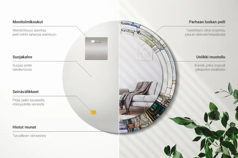 Oglindă rotundă decorativă cu vitraliu