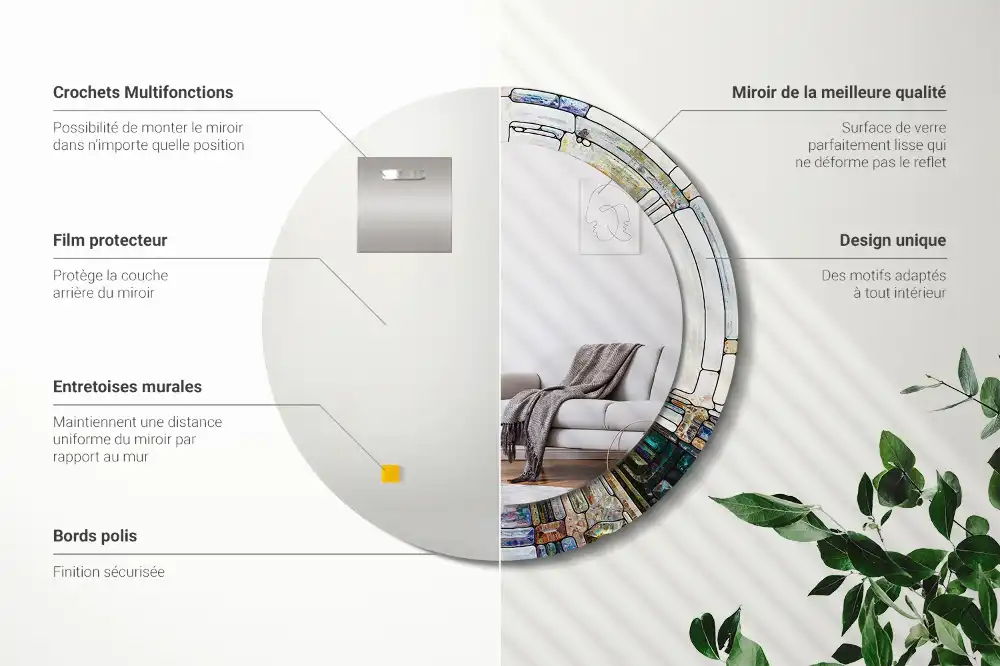 Oglindă rotundă decorativă cu vitraliu