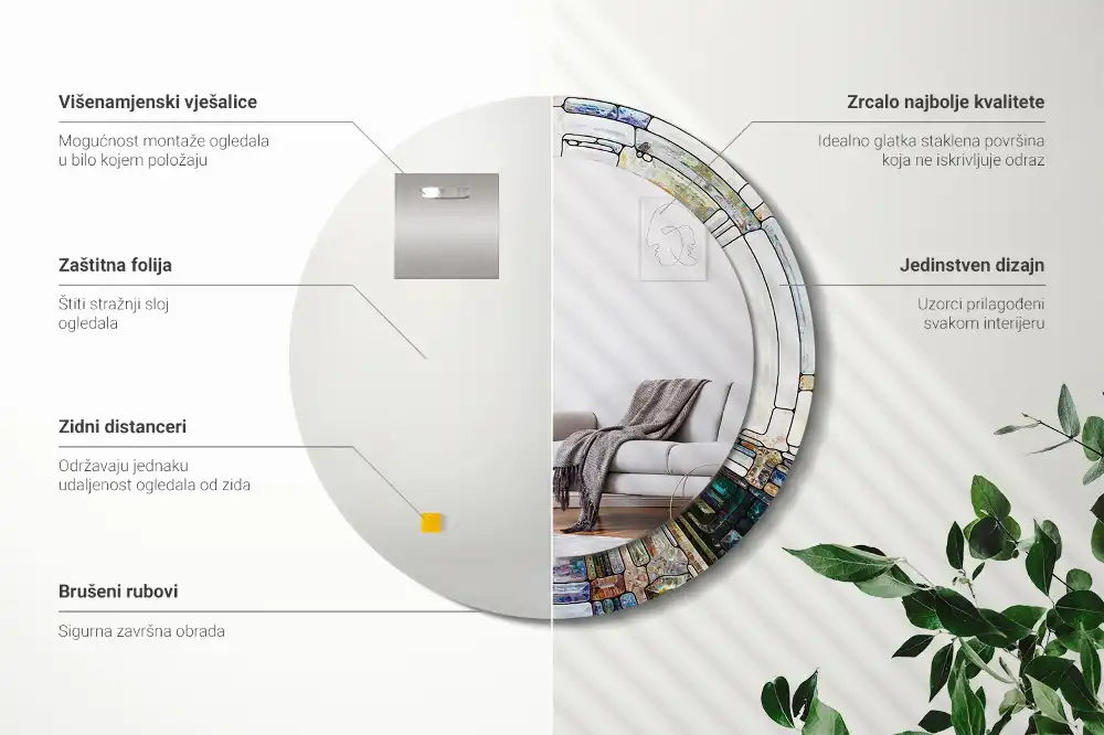 Oglindă rotundă decorativă cu vitraliu