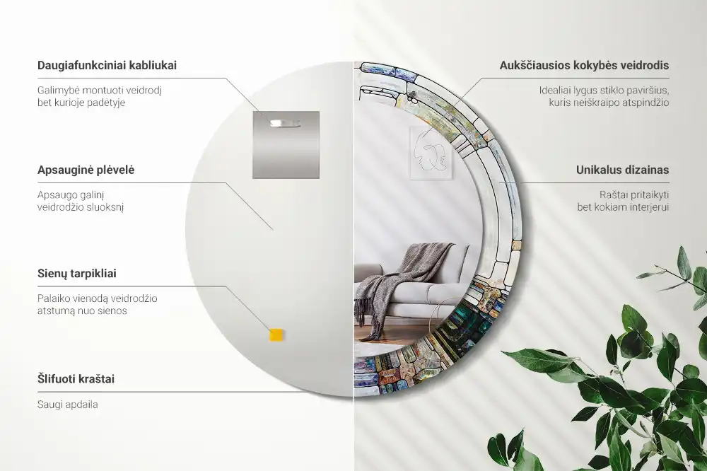 Oglindă rotundă decorativă cu vitraliu