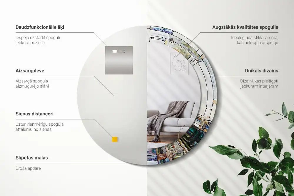 Oglindă rotundă decorativă cu vitraliu