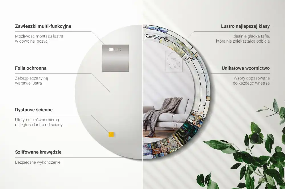 Oglindă rotundă decorativă cu vitraliu