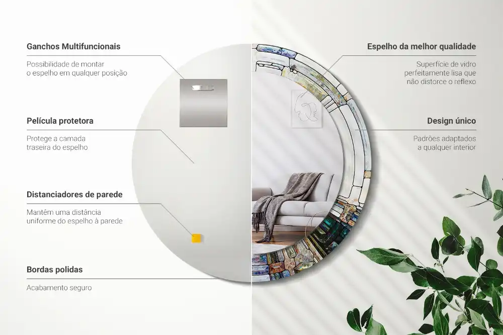 Oglindă rotundă decorativă cu vitraliu