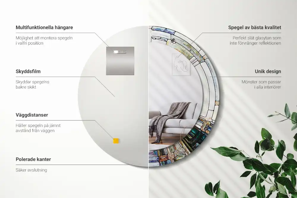 Oglindă rotundă decorativă cu vitraliu