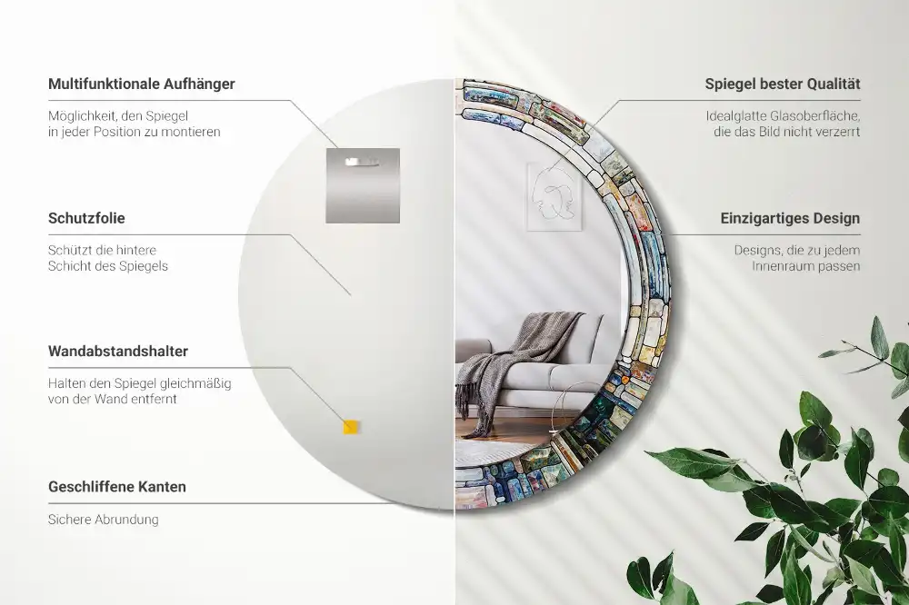 Oglindă rotundă decorativă cu vitraliu