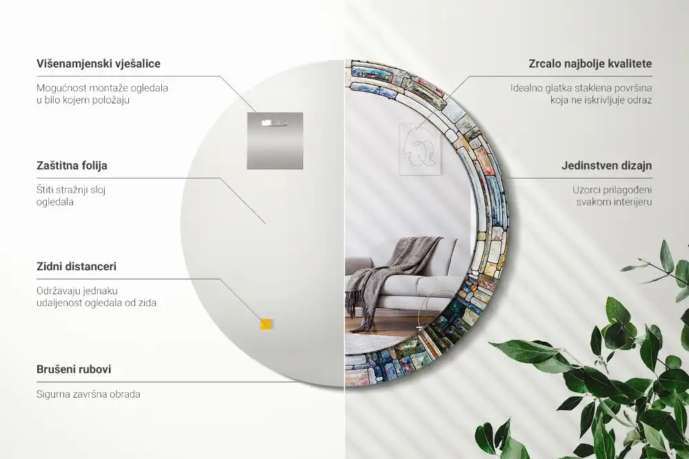 Oglindă rotundă decorativă cu vitraliu