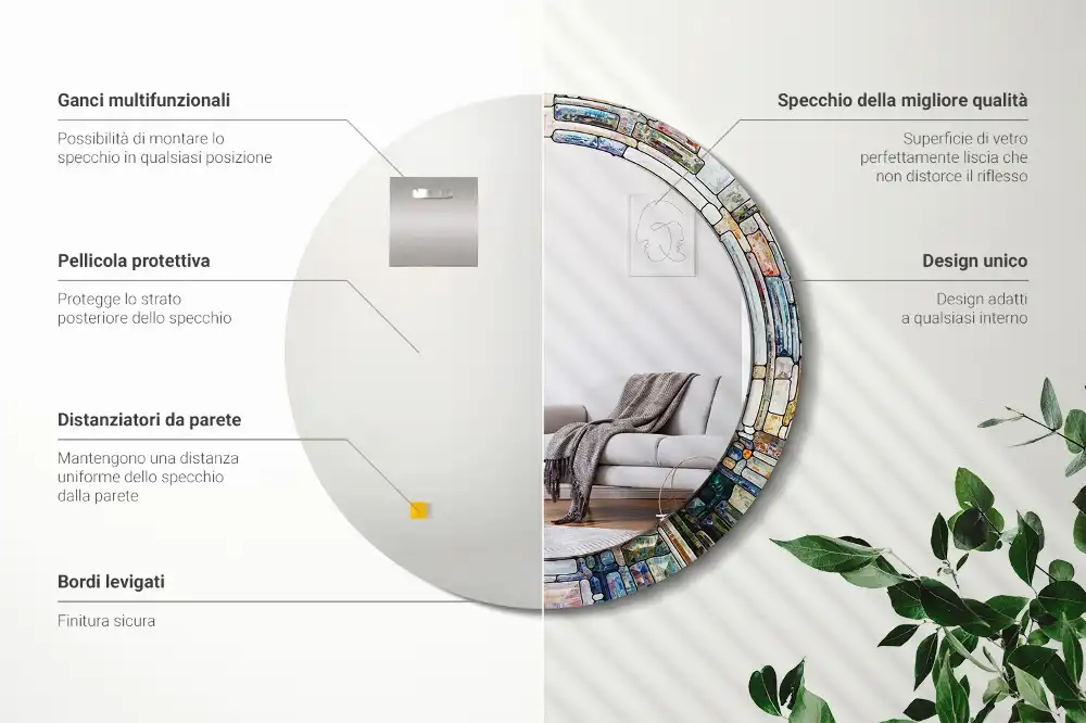 Oglindă rotundă decorativă cu vitraliu