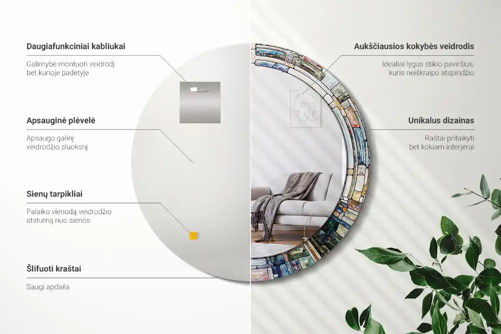 Oglindă rotundă decorativă cu vitraliu