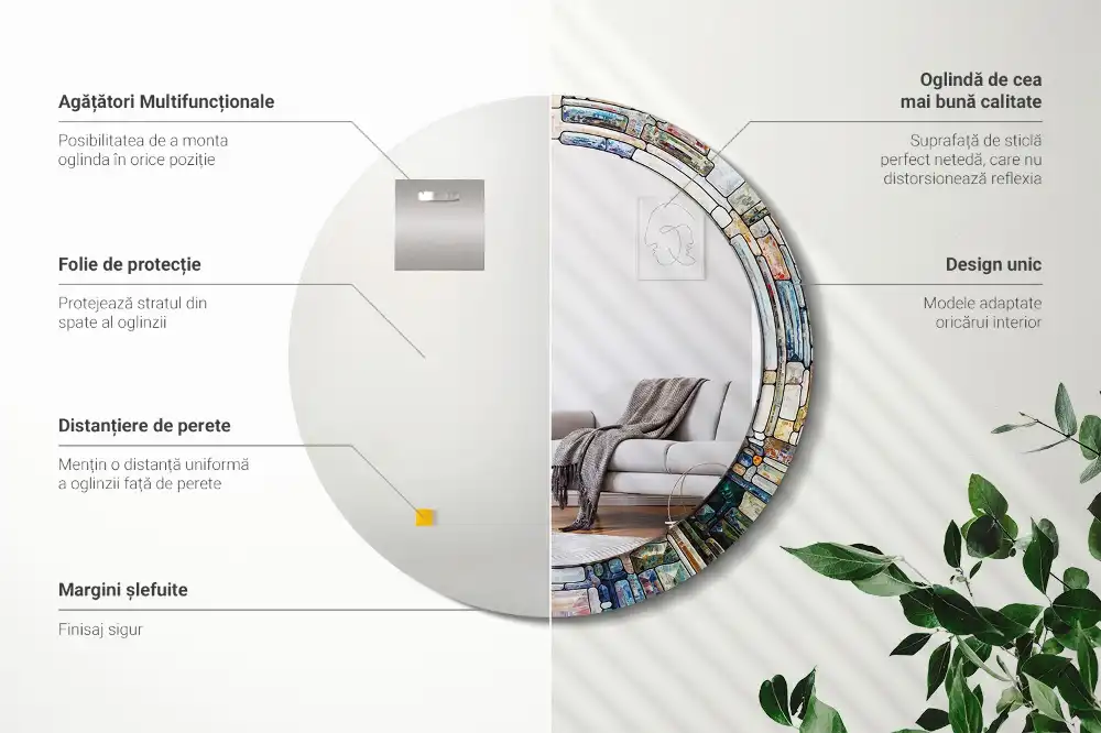 Oglindă rotundă decorativă cu vitraliu