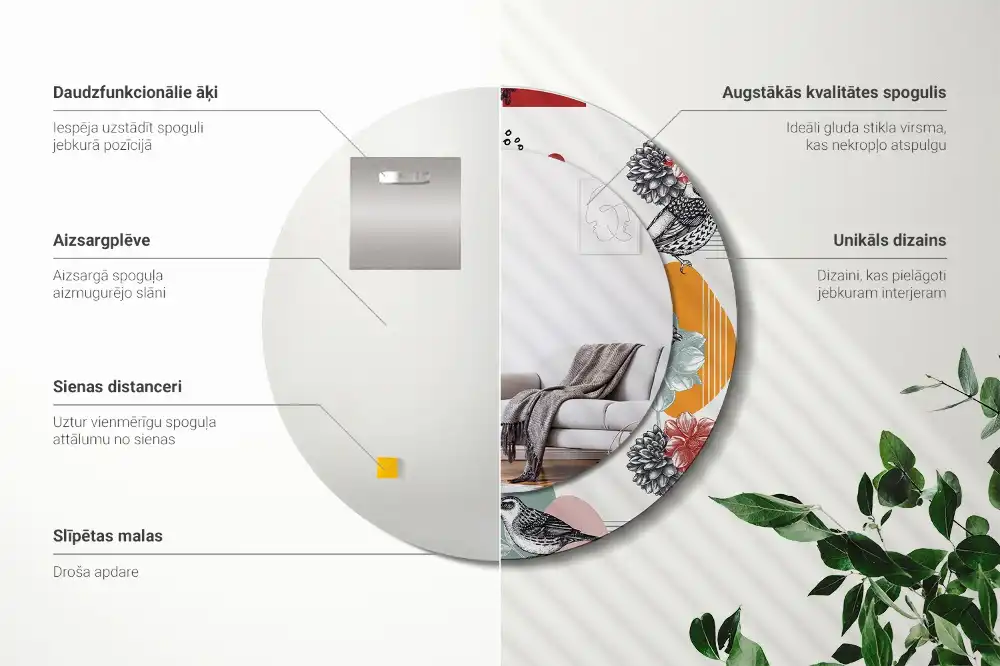 Oglindă rotundă decorativă de perete cu curele stil vintage