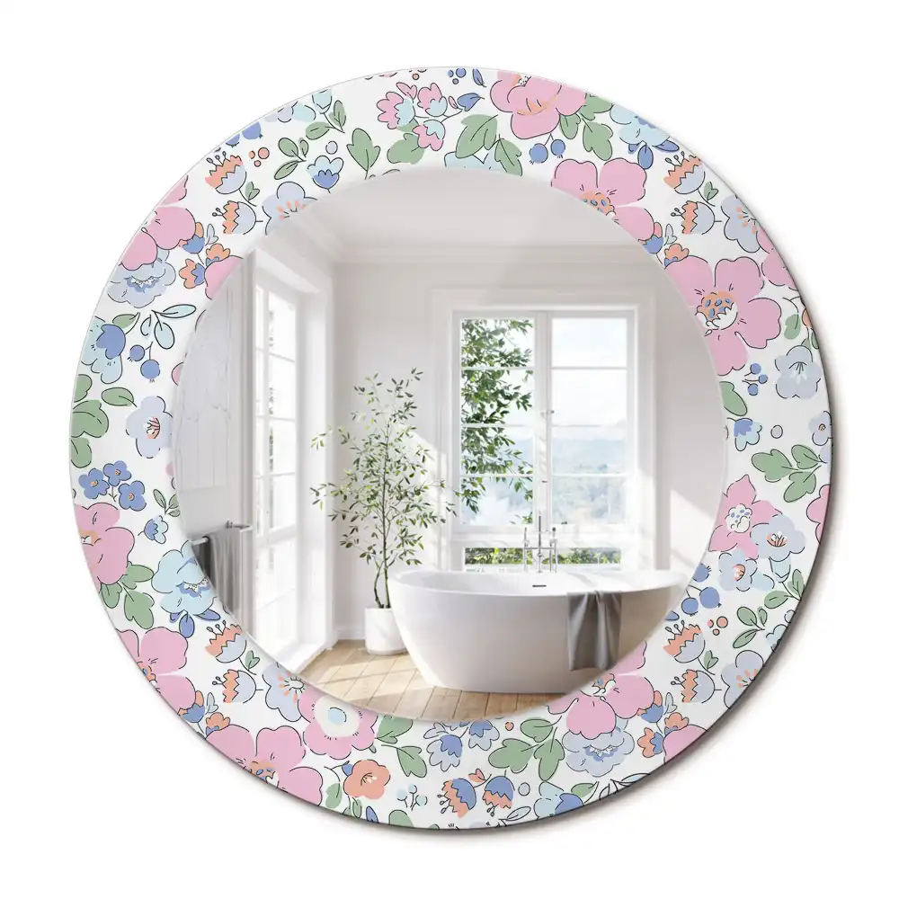 Oglindă rotundă cu imprimeu floral colorat