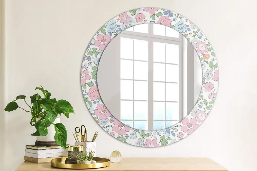 Oglindă rotundă cu imprimeu floral colorat