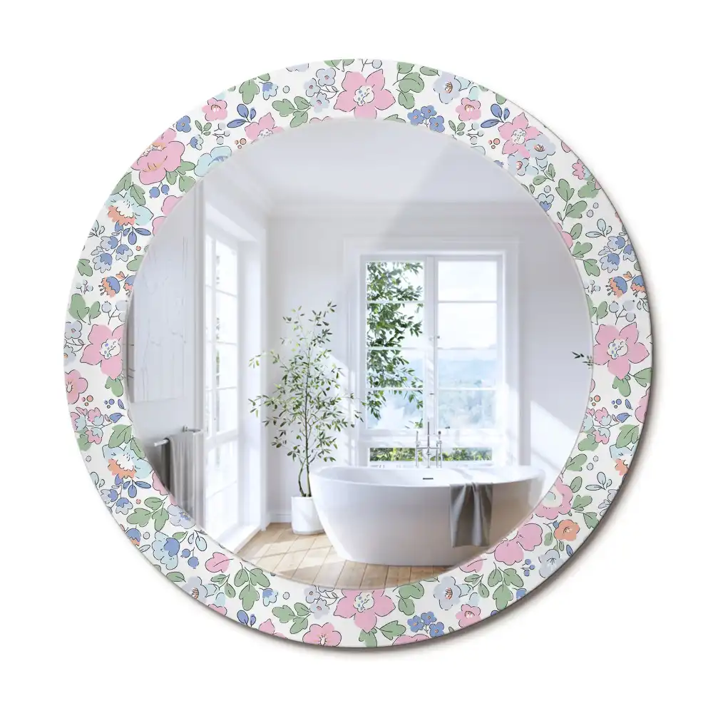 Oglindă rotundă cu imprimeu floral colorat