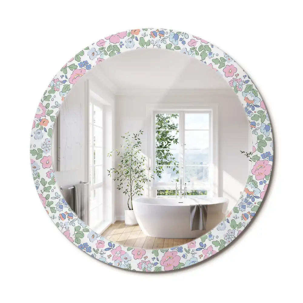 Oglindă rotundă cu imprimeu floral colorat
