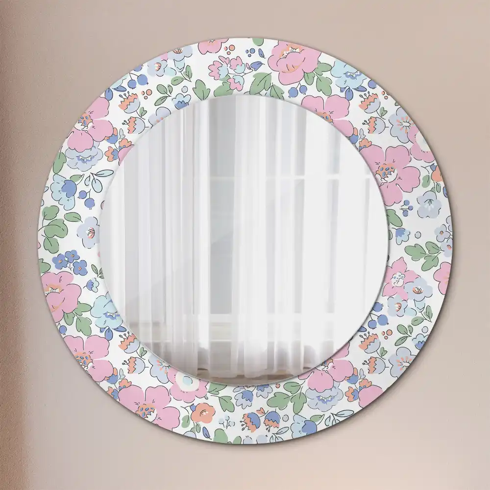 Oglindă rotundă cu imprimeu floral colorat
