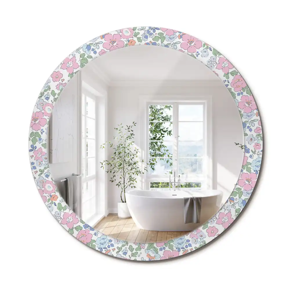 Oglindă rotundă cu imprimeu floral colorat