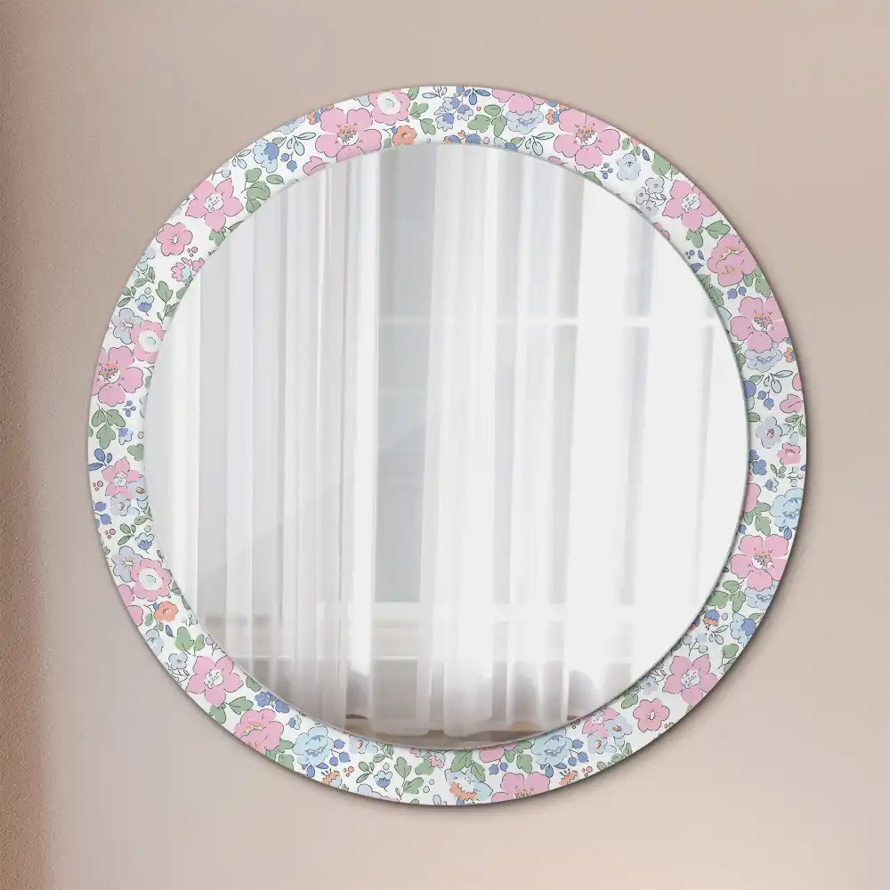 Oglindă rotundă cu imprimeu floral colorat