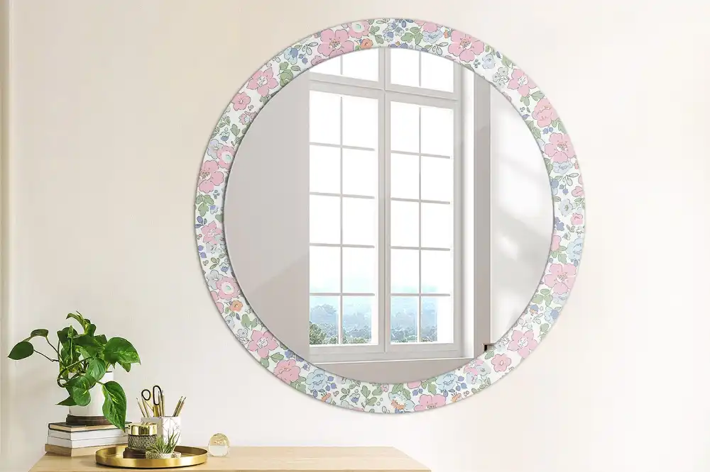 Oglindă rotundă cu imprimeu floral colorat