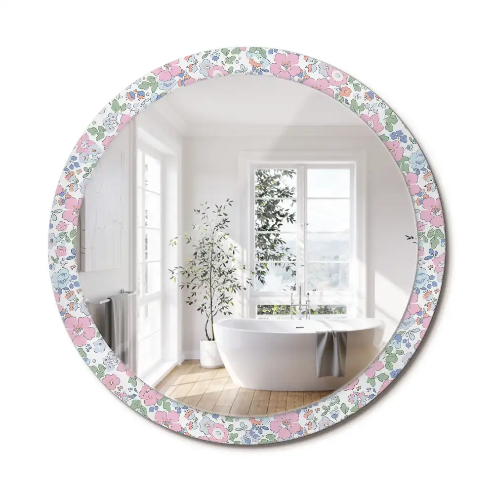 Oglindă rotundă cu imprimeu floral colorat