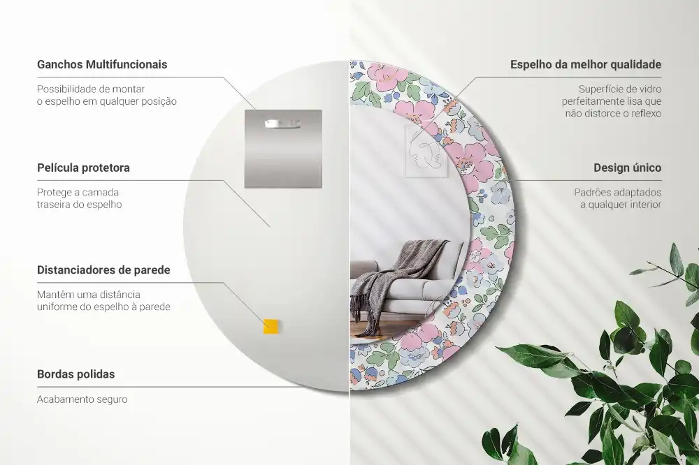Oglindă rotundă cu imprimeu floral colorat