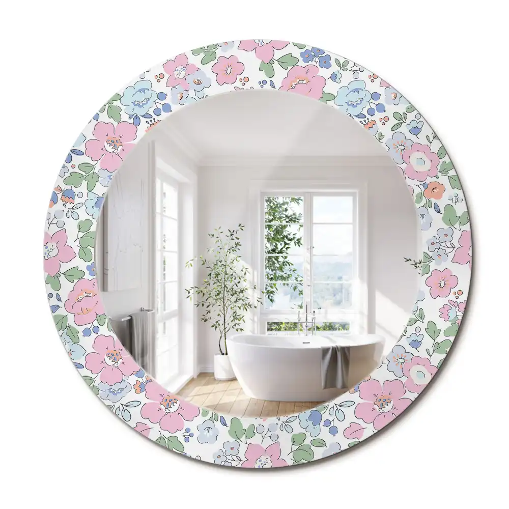 Oglindă rotundă cu imprimeu floral colorat