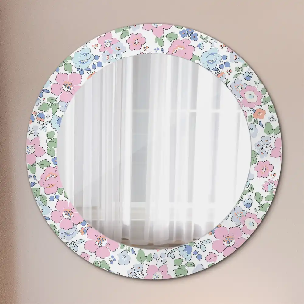Oglindă rotundă cu imprimeu floral colorat