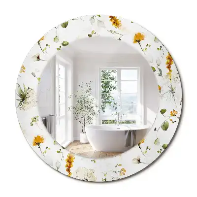 Oglindă rotundă cu ramă decorată cu imprimeu flori sălbatice