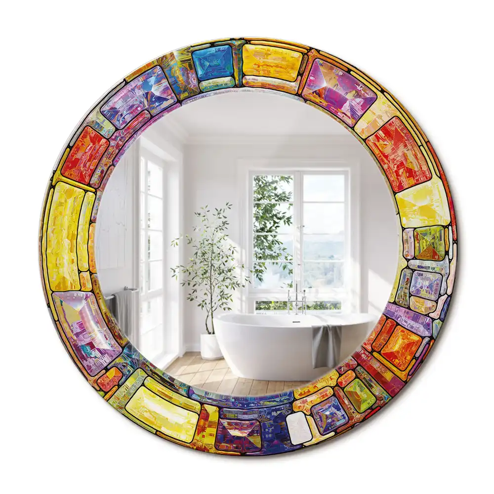 Oglindă decorativă rotundă cu vitralii colorate