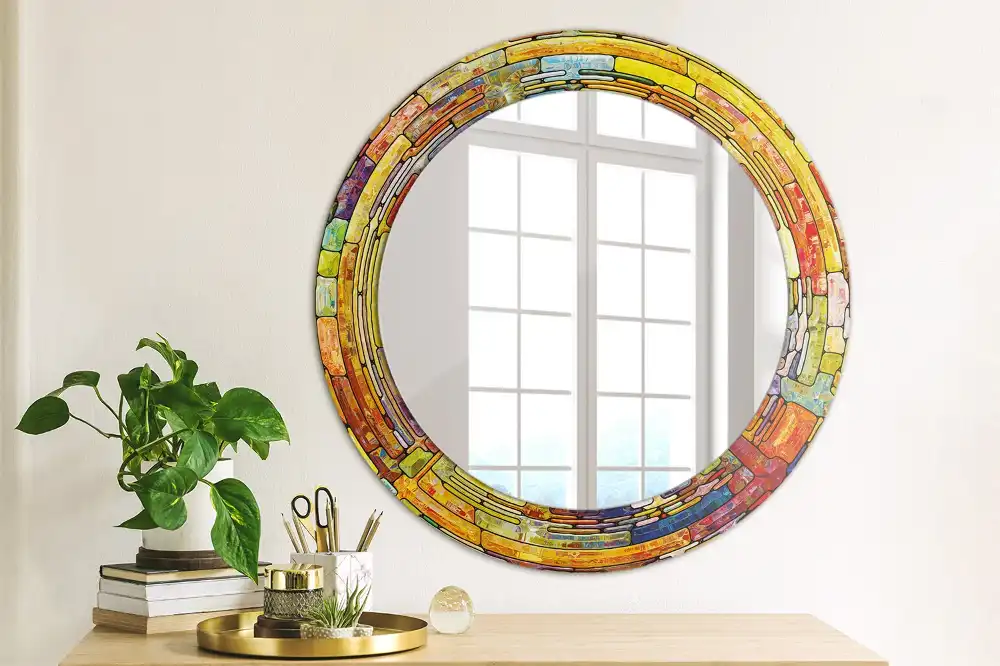 Oglindă decorativă rotundă cu vitralii colorate