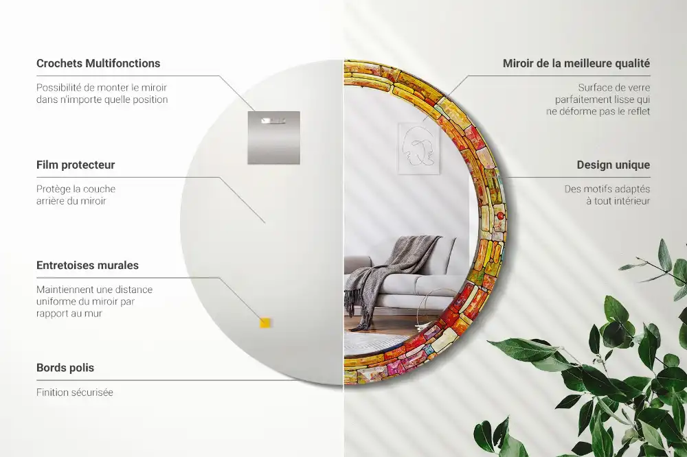 Oglindă decorativă rotundă cu vitralii colorate