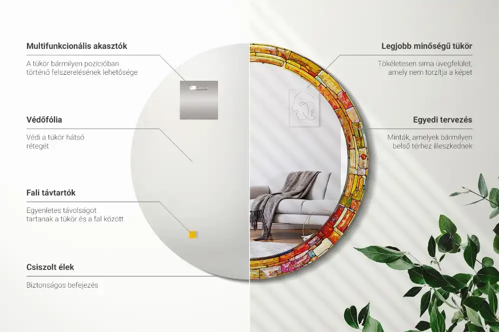 Oglindă decorativă rotundă cu vitralii colorate