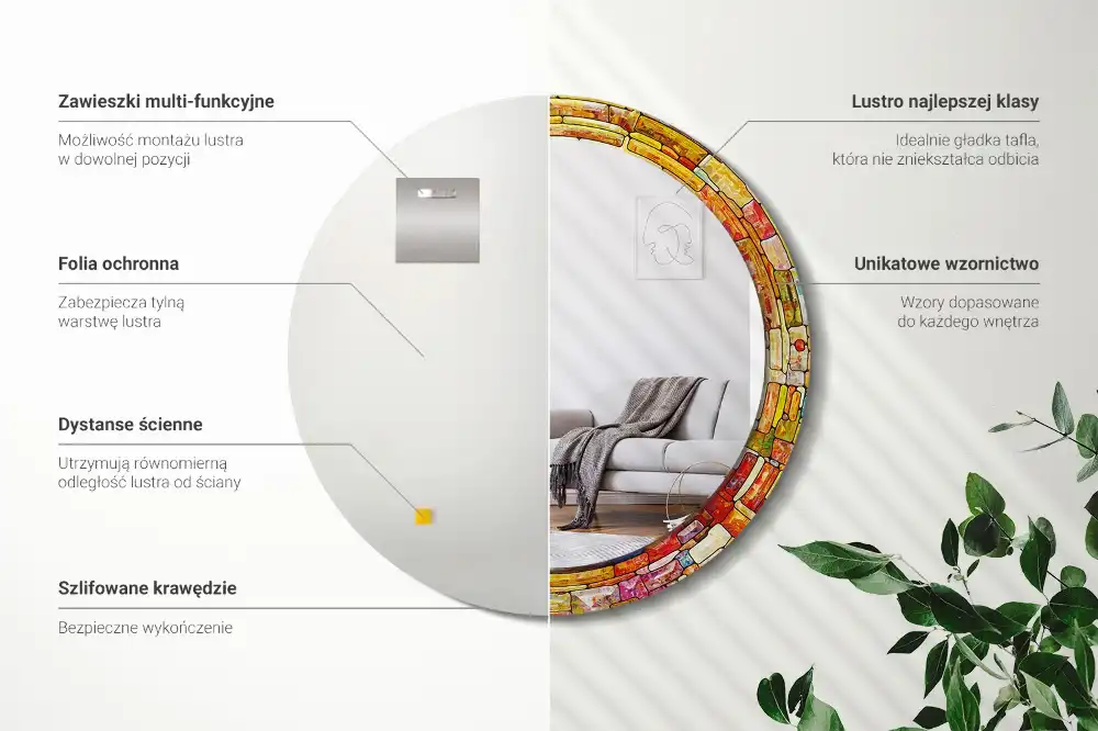 Oglindă decorativă rotundă cu vitralii colorate