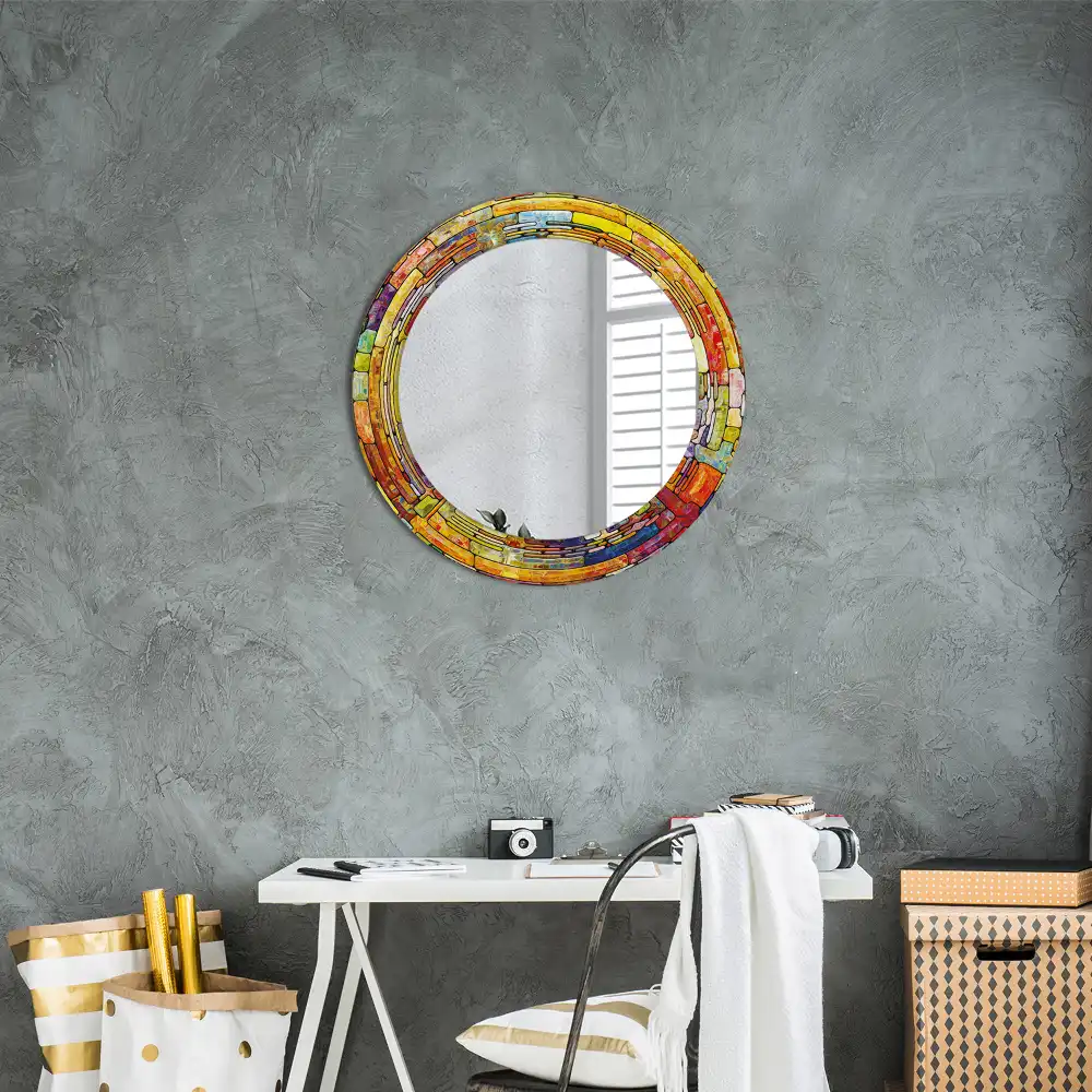 Oglindă decorativă rotundă cu vitralii colorate