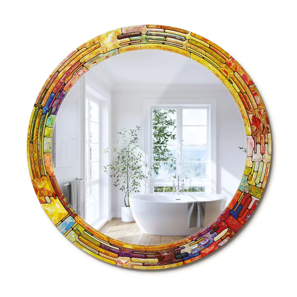 Oglindă decorativă rotundă cu vitralii colorate