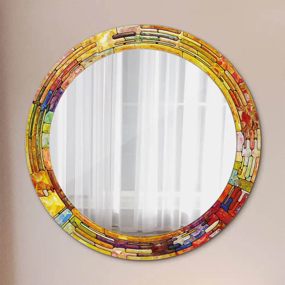 Oglindă decorativă rotundă cu vitralii colorate
